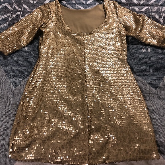 Gold Sequined Fitted Scoop Back Mini Dress - Picture 2 of 6